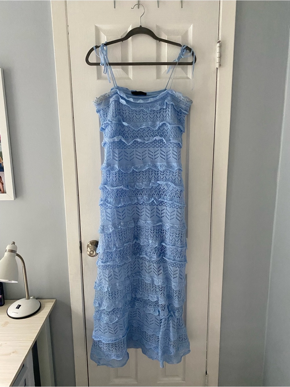 Zara Light Blue Lace Tiered Maxi Dress